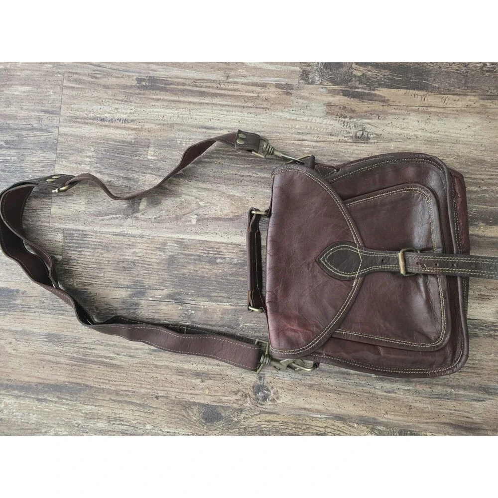 What Daisy Did Recycled Leather Messenger Bag Dark Brown Flap Crossbody Shoulder
